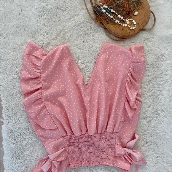 Pink Polka Dot Ruffle Blouse - Picture 3 of 6